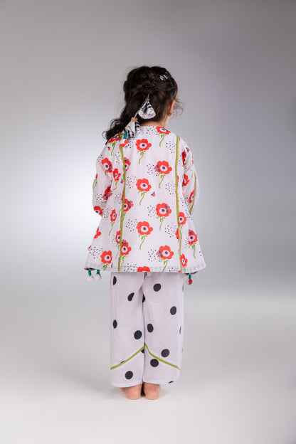 Red Anemone Girls Short Kurta & Farshi Salwar Set