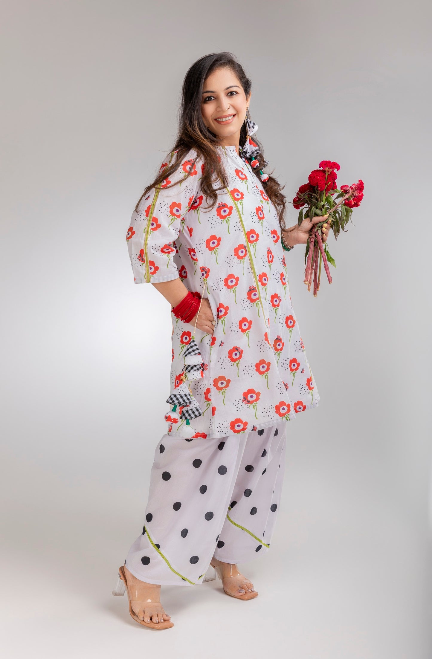 The Red Anemone Cotton Kurta & Farshi Salwar Set