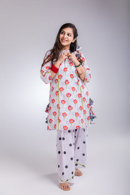 The Red Anemone Cotton Kurta & Farshi Salwar Set