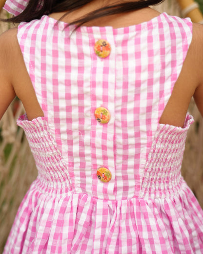Strawberry Gingham Smock Dress