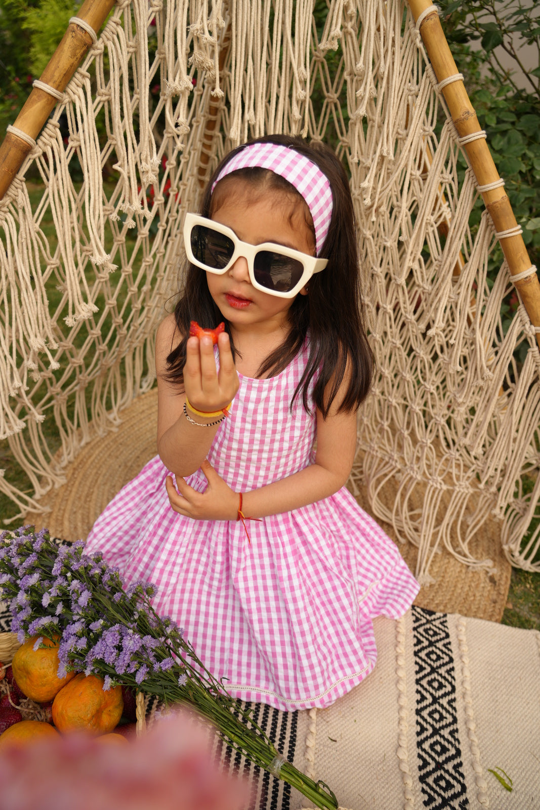 Strawberry Gingham Smock Dress