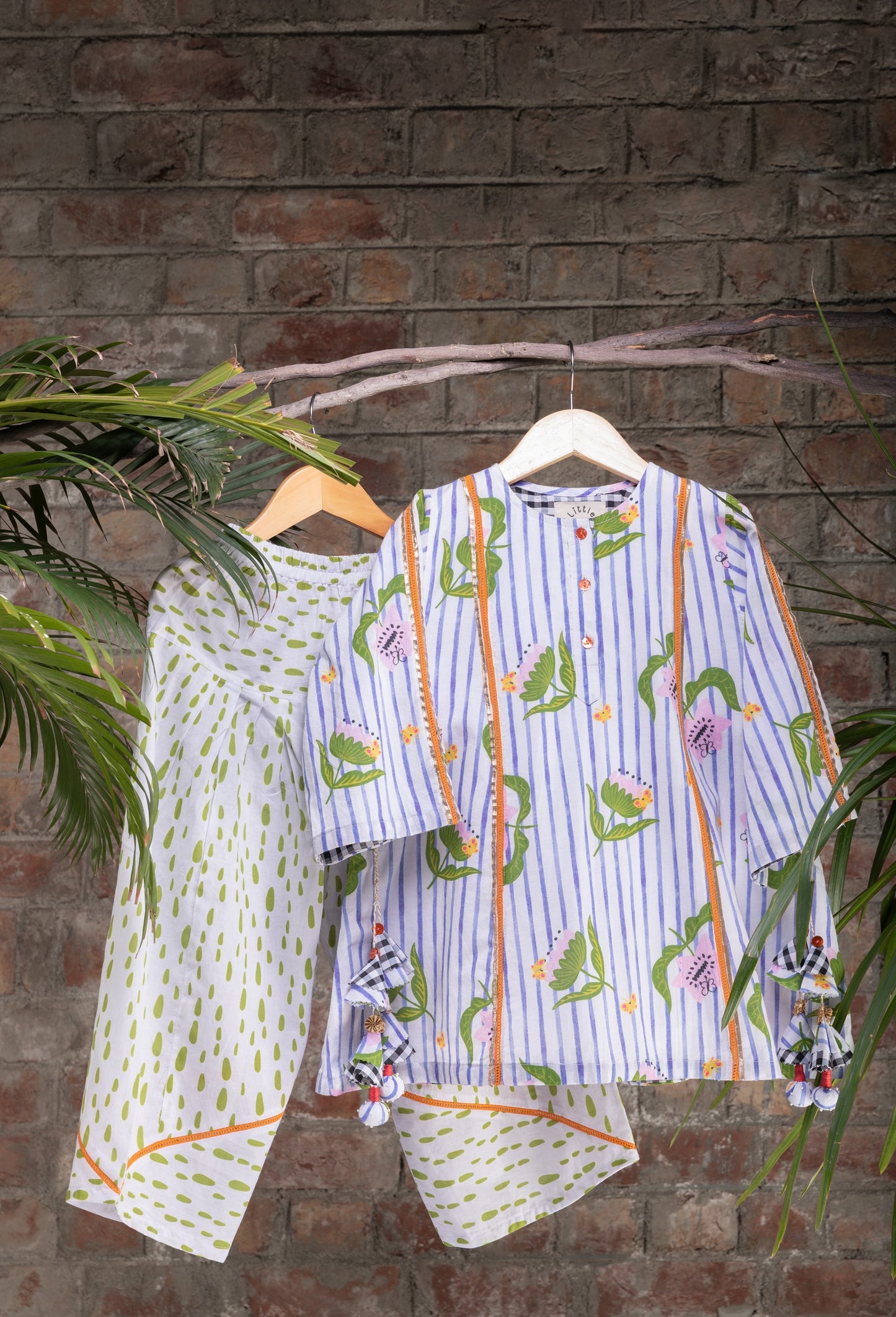 The Striped Garden Girls Short Kurta & Farshi Salwar Set
