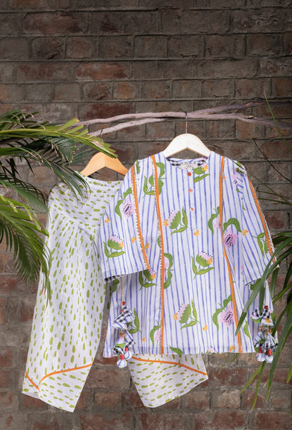 The Striped Garden Girls Short Kurta & Farshi Salwar Set