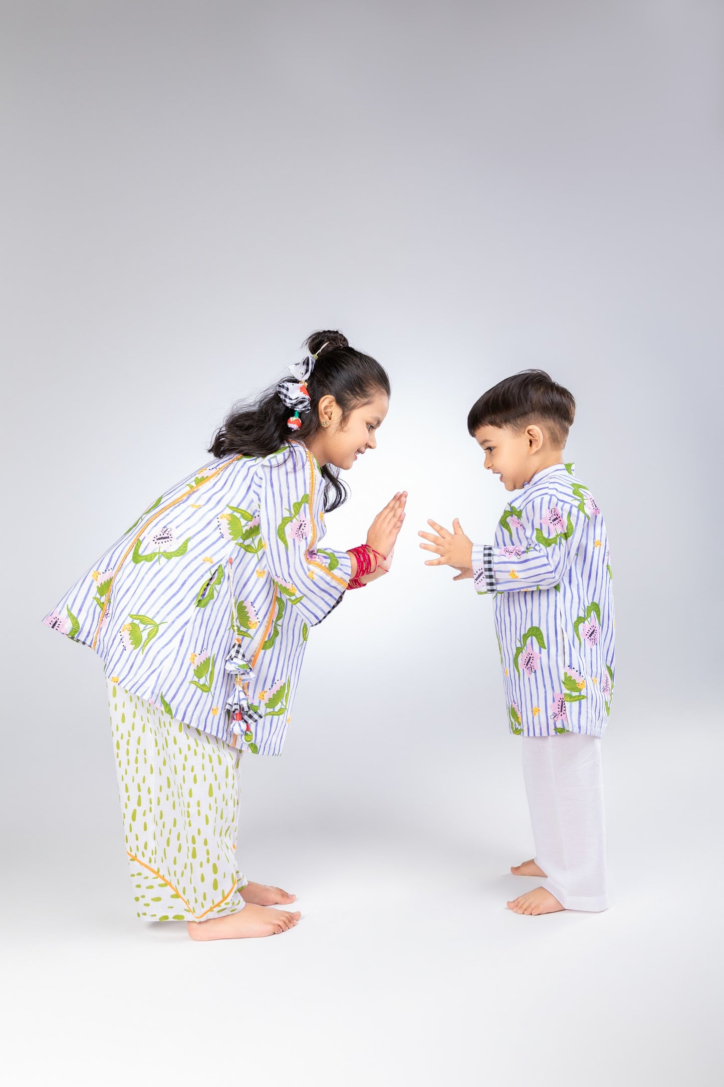 The Striped Garden Girls Short Kurta & Farshi Salwar Set