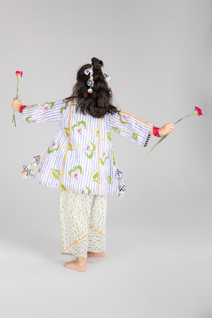 The Striped Garden Girls Short Kurta & Farshi Salwar Set