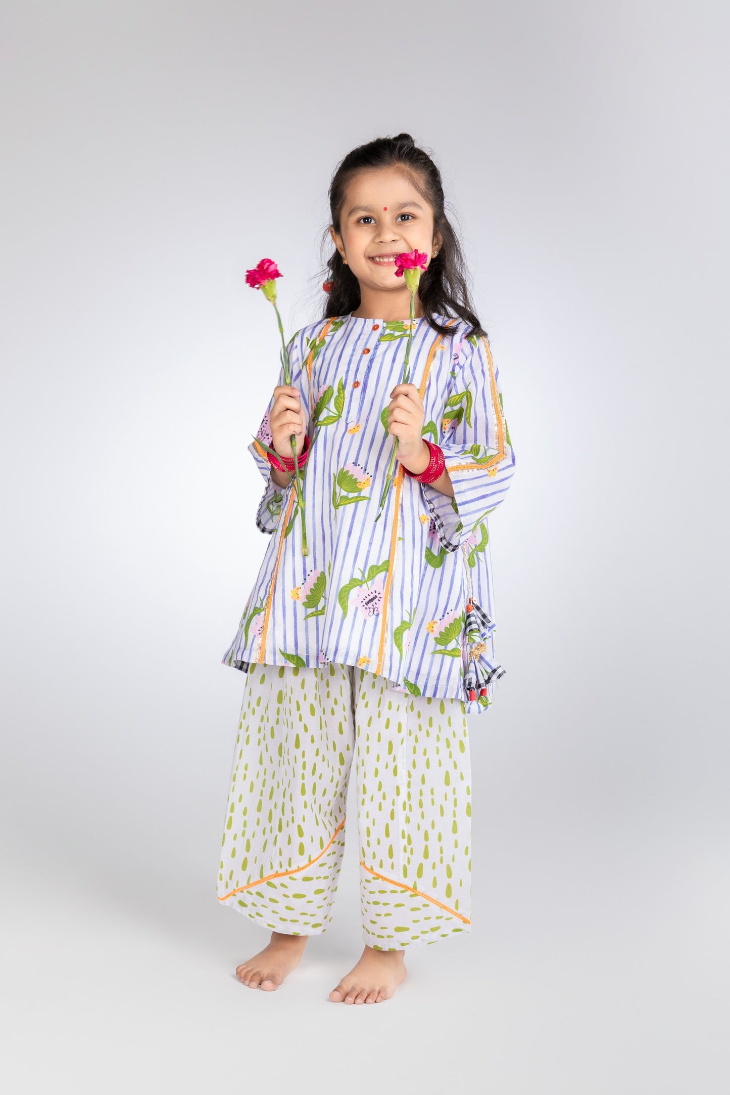 The Striped Garden Girls Short Kurta & Farshi Salwar Set
