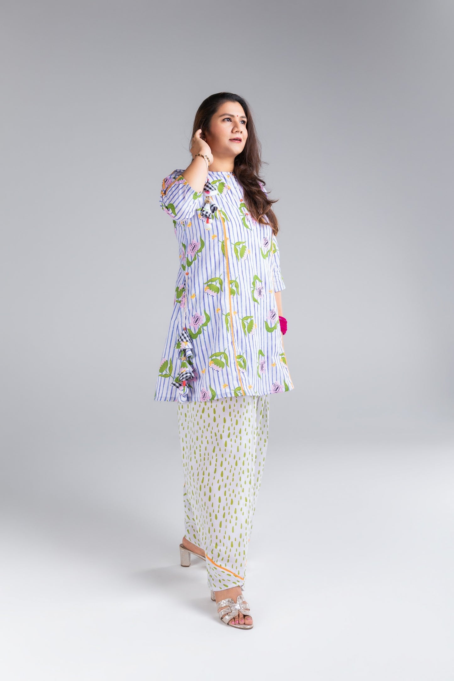 The Striped Garden Cotton Kurta & Farshi Salwar Set