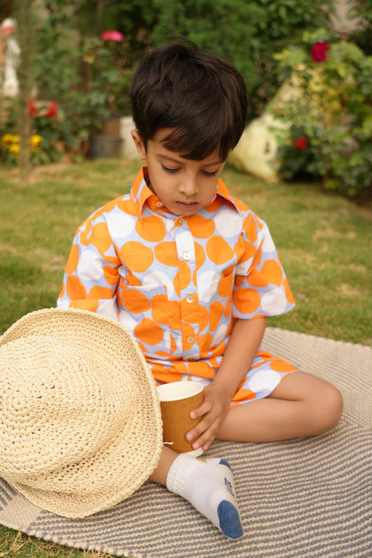 Unisex Cotton Co-ord Set for Kids – Orange Spot Dot